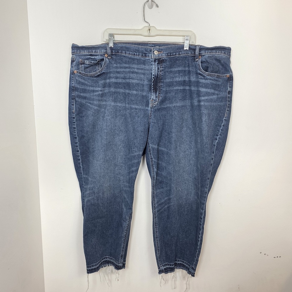 Old Navy Medium Wash Raw Hem High‎ Rise Stretch Boyfriend Cropped Jeans Size 26